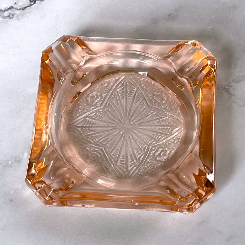 Vintage 1930s Jeannette Adam Pink Depression Glass Square Ashtray 3.25"